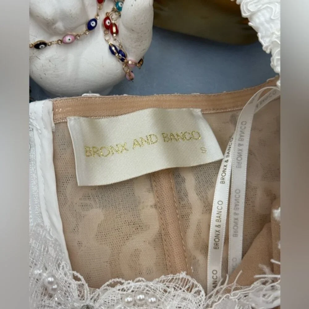 🆕 BRONX & BANCO 🧿 NWOT Colette Lace Long Sleeve Mini Dress, White Sz S / US 4
